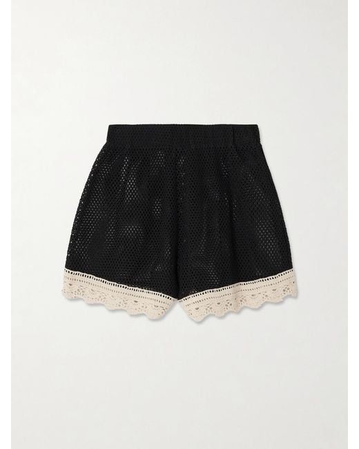 Sea Black Kendall Crochet-Trimmed Open-Knit Cotton Shorts
