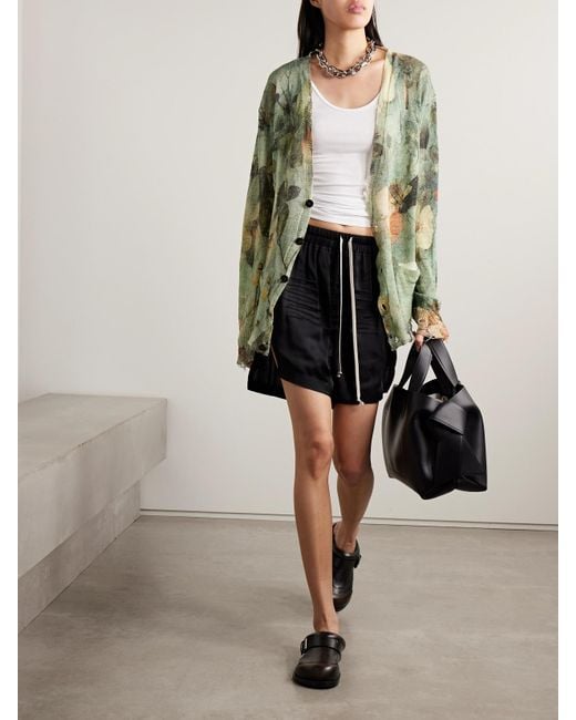 R13 Green Boyfriend Cardigan Aus Leinen Mit Blumenprint Und Distressed-Details