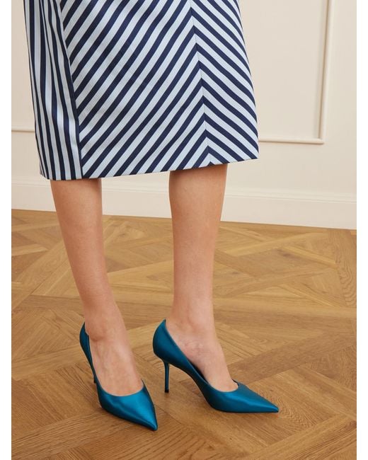 Jimmy Choo Blue Love 85 Satin Pumps