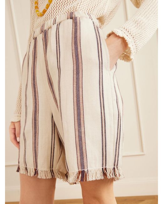 Alix Of Bohemia Natural Tillie Bark Frayed Striped Cotton And Linen-Blend Shorts