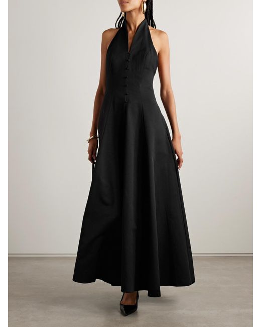 Staud Black Stella Cotton-Blend Faille Halterneck Maxi Dress