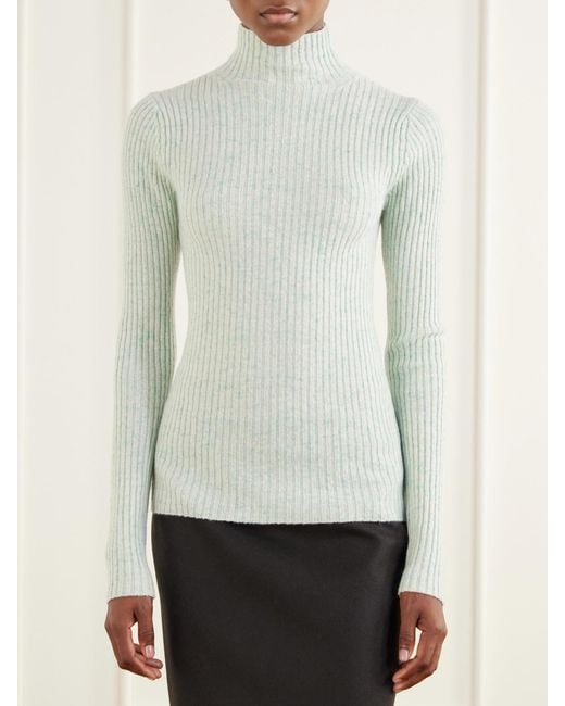 Auralee White Ribbed Cashmere Turtleneck Sweater