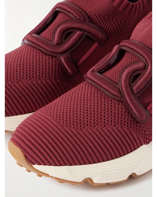 Tod's Red Slip-Ons Aus Stretch-Strick Mit Lederbesätzen