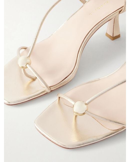 Loeffler Randall Natural Triana Embellished Metallic Leather Sandals