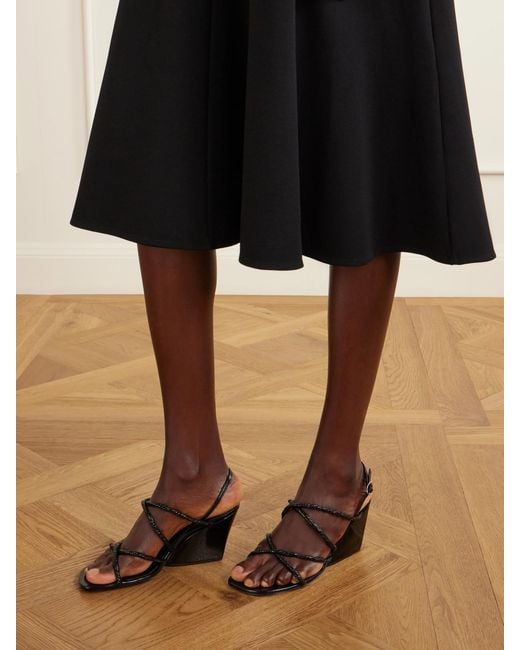 Proenza Schouler Black Twist Slant Leather Wedge Sandals