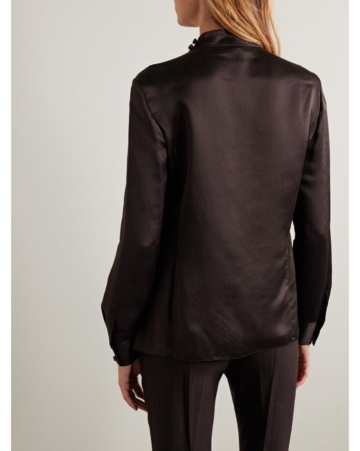 Gabriela Hearst Brown Marcela Draped Hammered Silk Blouse