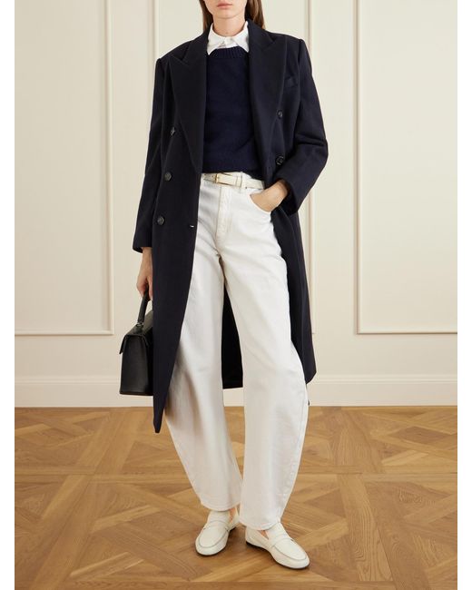 Theory Blue Double-Breasted Wool-Blend Coat