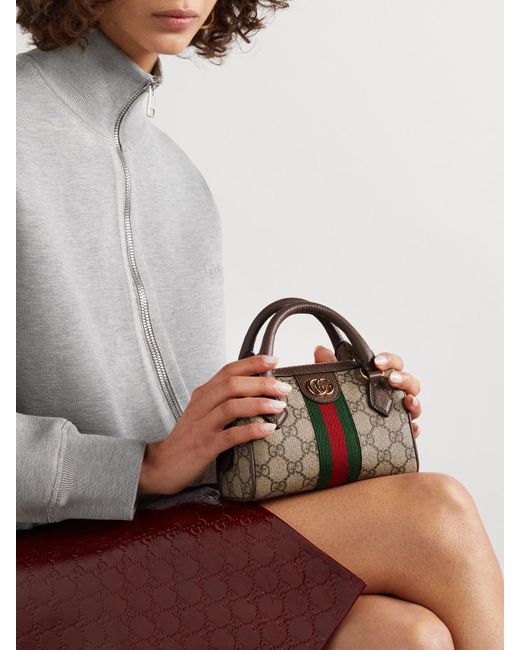 Gucci Natural Ophidia Mini Leather-Trimmed And Webbing-Trimmed Printed Coated-Canvas Tote
