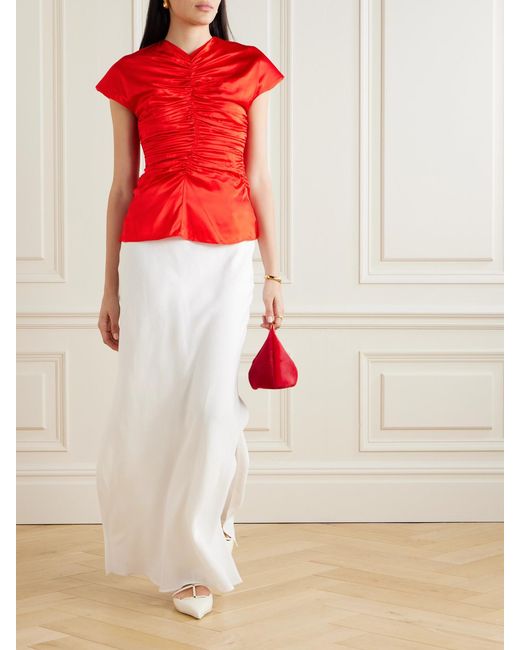 TOVE Red Fiana Ruched Silk-Satin Top