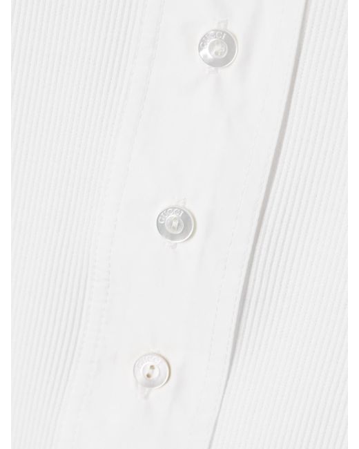 Gucci White Oberteil Aus Gerippter Stretch-Baumwolle Mit Popelineeinsätzen