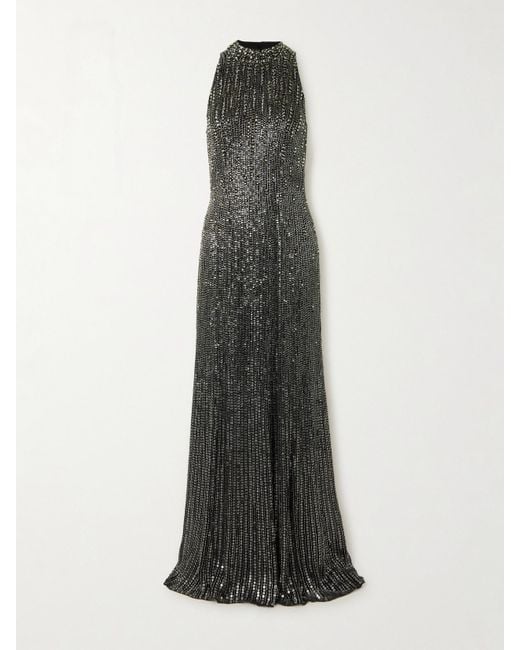 Jenny Packham White Benue Crystal-Embellished Sequined Silk-Crepe Gown