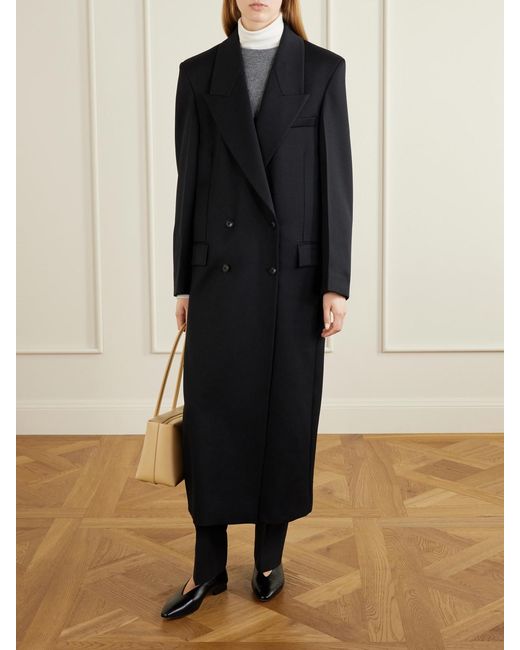 Rohe Black Double-Breasted Wool Coat