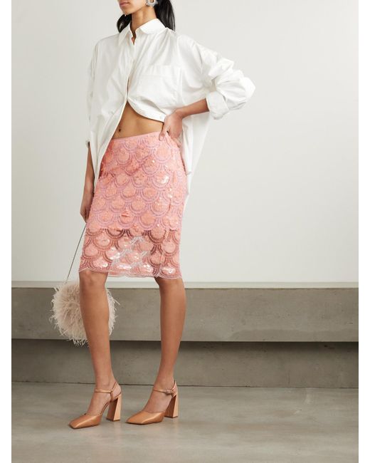 ROTATE BIRGER CHRISTENSEN Pink Dula Embellished Recycled-Tulle Skirt