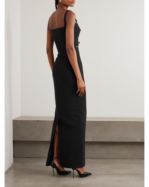 Ilkyaz Ozel Black Ambrosia Satin-Trimmed Cutout Crepe Gown