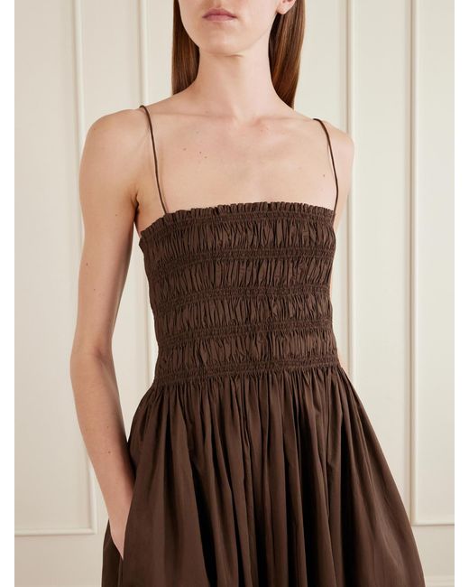 Matteau Brown Shirred Organic Cotton Midi Dress
