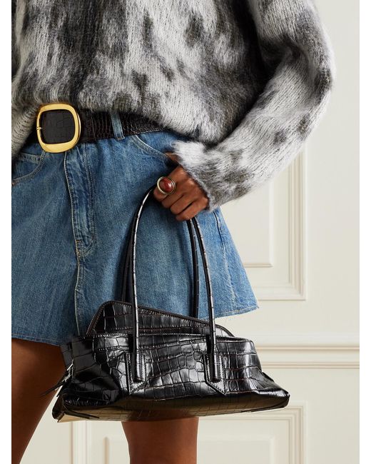 The Attico Black La Passeggiata Small Asymmetric Croc-Effect Leather Tote
