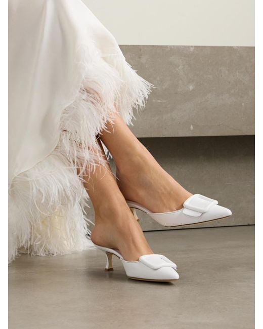 Manolo Blahnik Natural Maysale 50 Mules Aus Leder Mit Schnalle