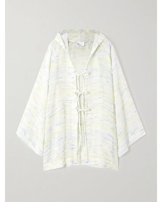 Lisa Marie Fernandez White Hooded Striped Linen-Blend Gauze Poncho