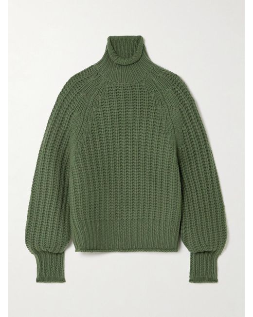 arch4 Green Ellis Ribbed Cashmere Turtleneck Sweater