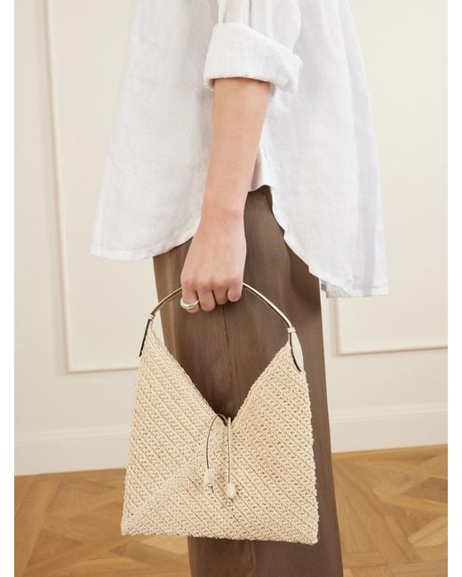 Hunting Season Natural Origami Small Leather-Trimmed Raffia Tote