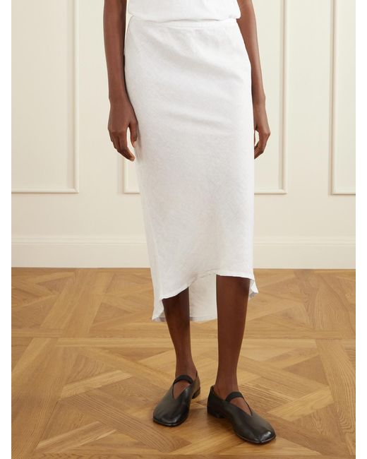 James Perse White Linen-Canvas Midi Skirt