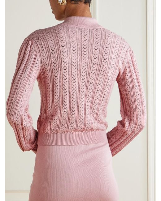 Alessandra Rich Pink Cropped Pointelle-Knit Cotton And Cashmere-Blend Cardigan