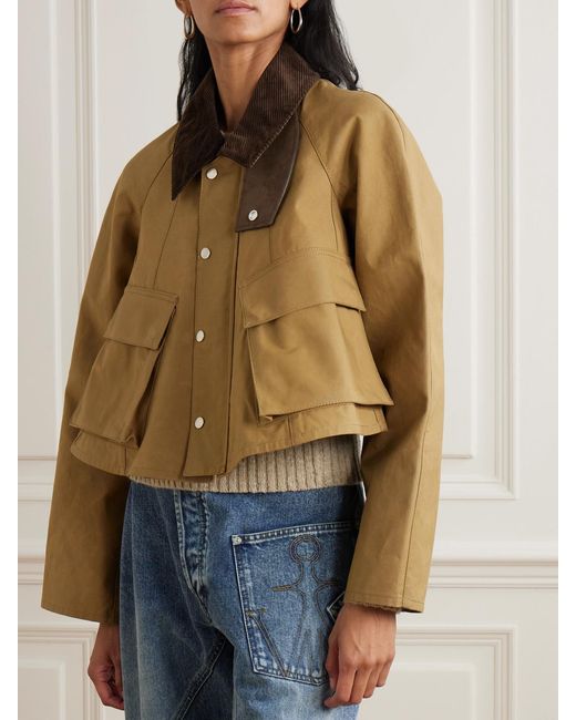 J.W. Anderson Natural Cropped Corduroy-Trimmed Waxed-Cotton Jacket