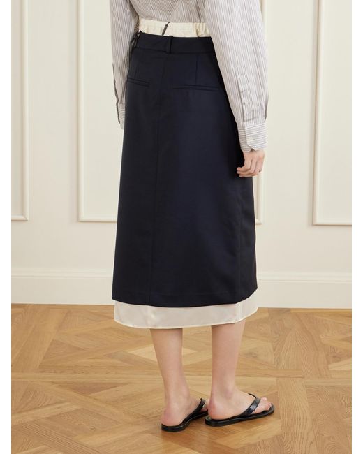Rohe Blue Ruched Wool And Mohair-Blend Midi Skirt