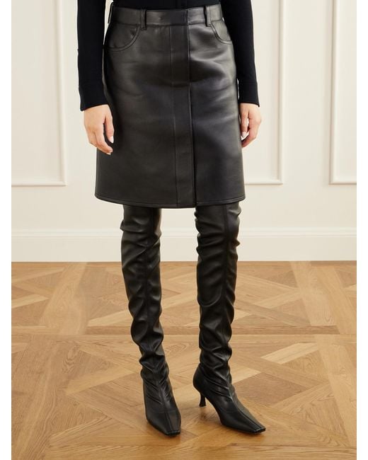 Courreges Black Leather Knee-Length Skirt