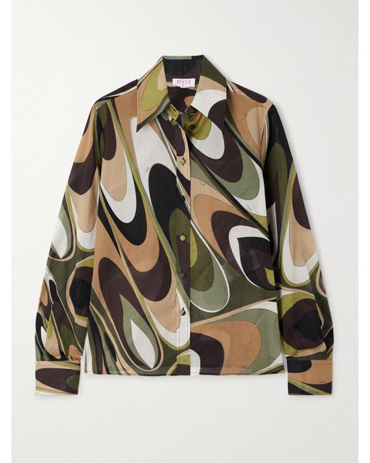 Emilio Pucci Green Onda Printed Cotton-Muslin Shirt