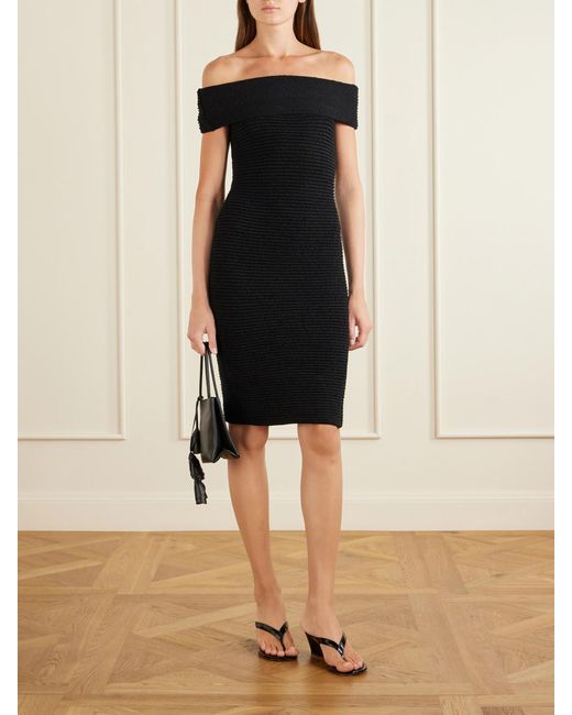 Magda Butrym Black Off-The-Shoulder Knitted Midi Dress