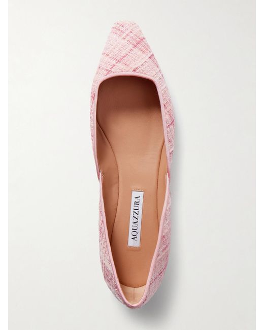 Aquazzura Pink Maia Grosgrain-Trimmed Tweed Ballet Flats