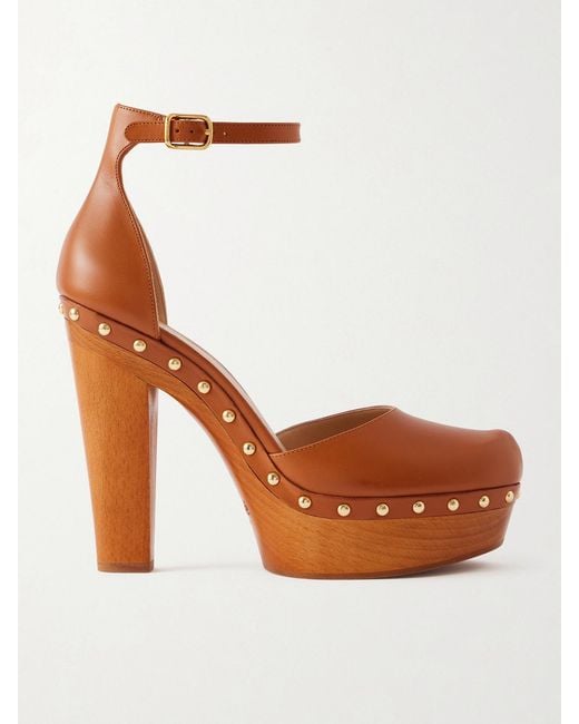 Chloé White Lola Studded Leather Platform Pumps