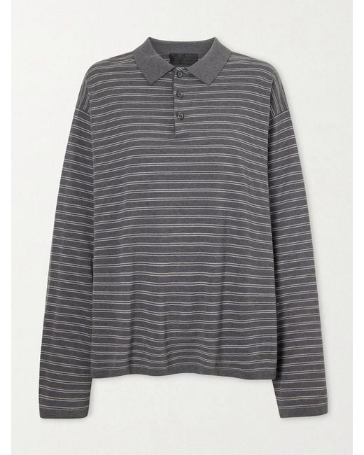 Nili Lotan Gray Foley Stripe Cotton Polo Shirt