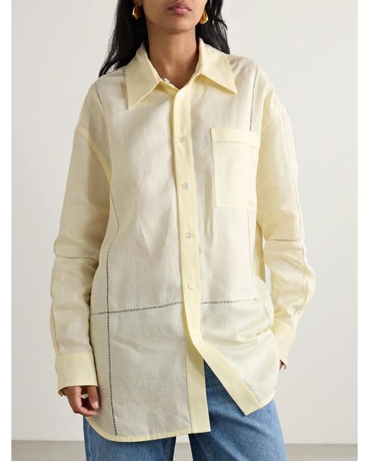 Bottega Veneta Natural Embroidered Linen Shirt