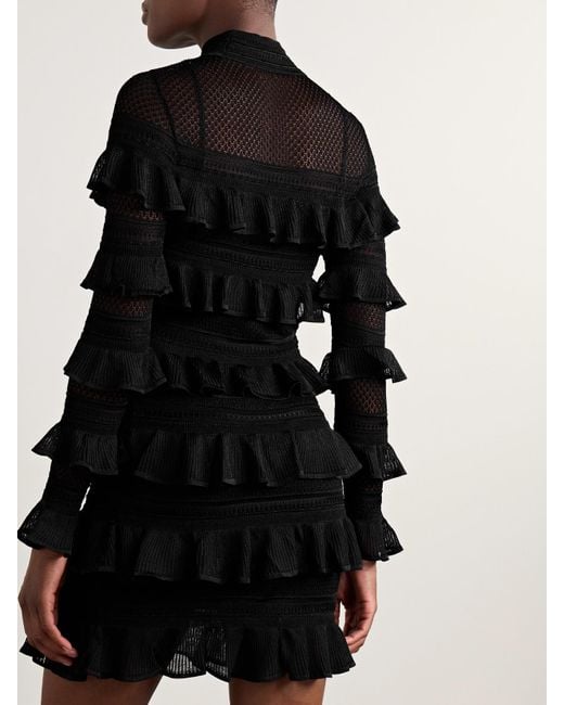 【Zimmermann】Crush ruffled ribbed-knit crochet mini dress Zimmermann Crush Paneled Ruffled Ribbed-Knit And Crochet