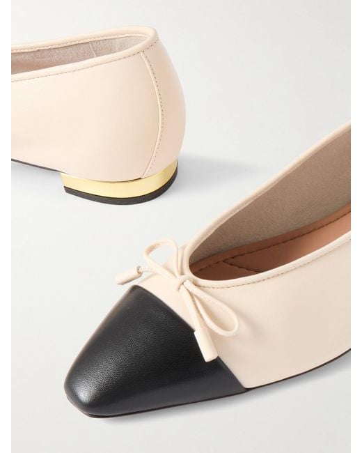 Aquazzura Natural Gioia Bow-Detailed Two-Tone Leather Ballet Flats