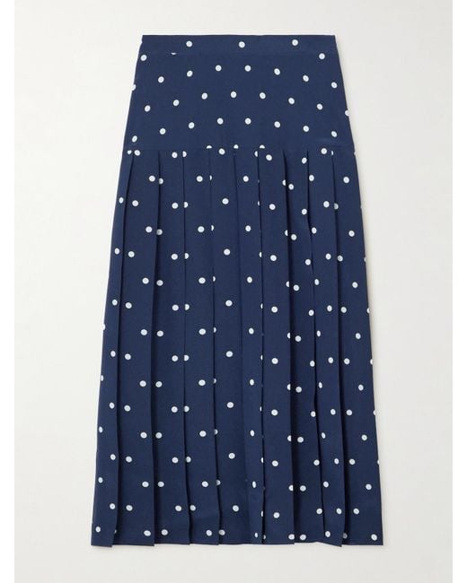 Alessandra Rich Blue Midirock Aus Seide Mit Polka-Dots Und Falten