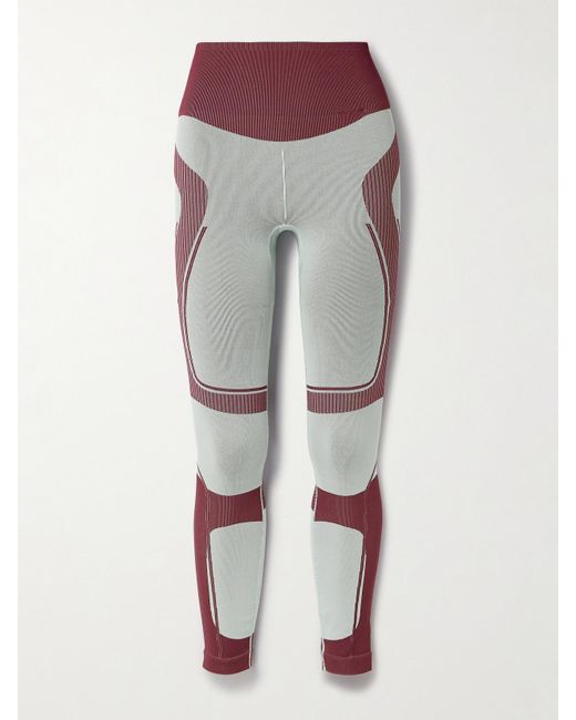 Adidas By Stella McCartney Gray Truenature Leggings Aus Recyceltem, Geripptem Stretch-Strick Mit Jacquard-Muster