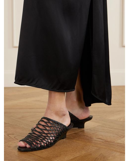 Totême Black Woven Leather Wedge Mules