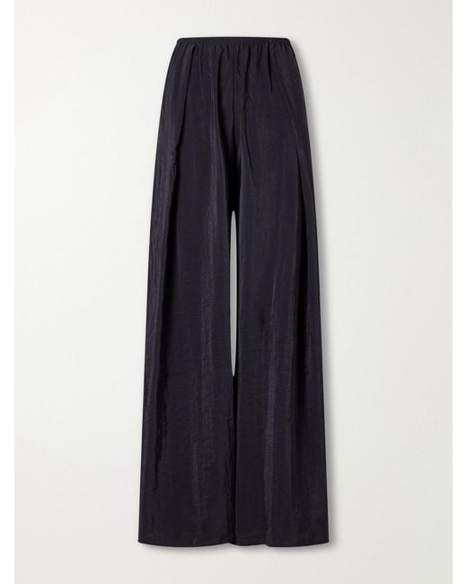 La Ligne Blue Pleated Crinkle Satin Wide-Leg Pants