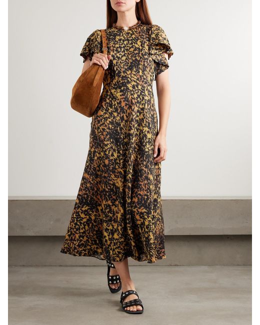 Ulla Johnson Multicolor Blithe Flutter Ruffled Printed Crepe Midi Dress