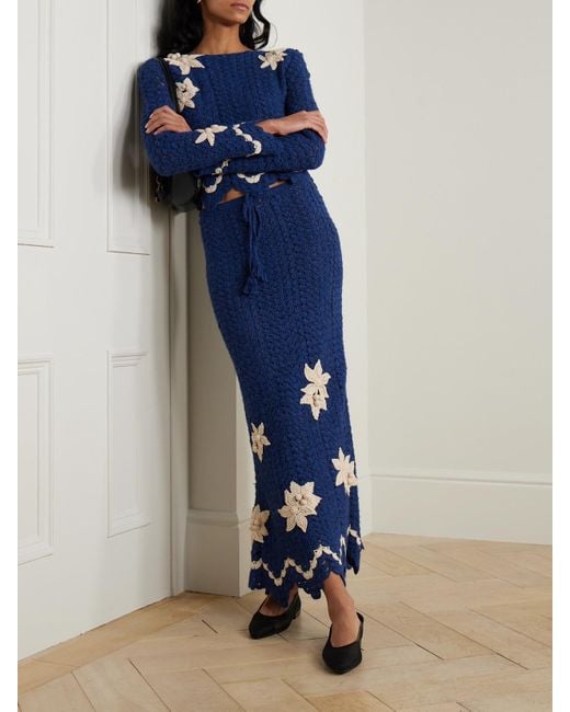 Agua Bendita Blue Escvdo Muhu Crocheted Alpaca Midi Skirt