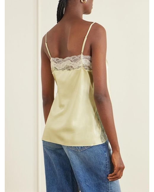 Veronica Beard Yellow Johantan Lace-Trimmed Silk-Blend Satin Blouse