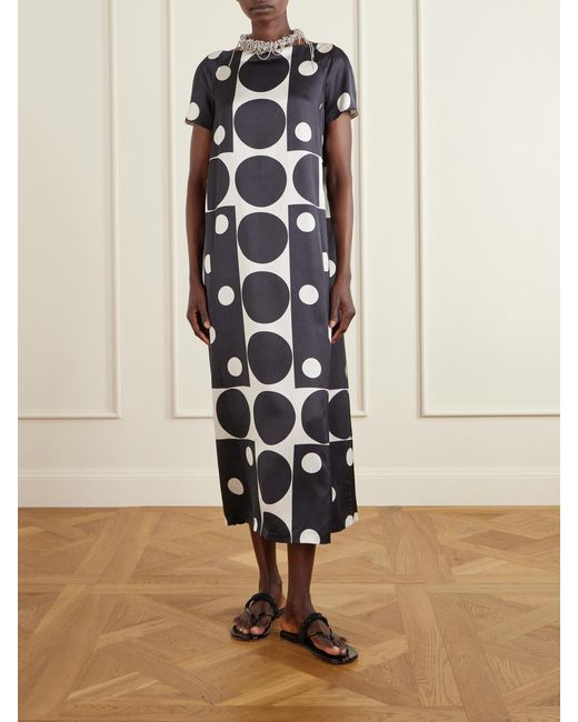 Dries Van Noten White Davita Printed Satin Midi Dress