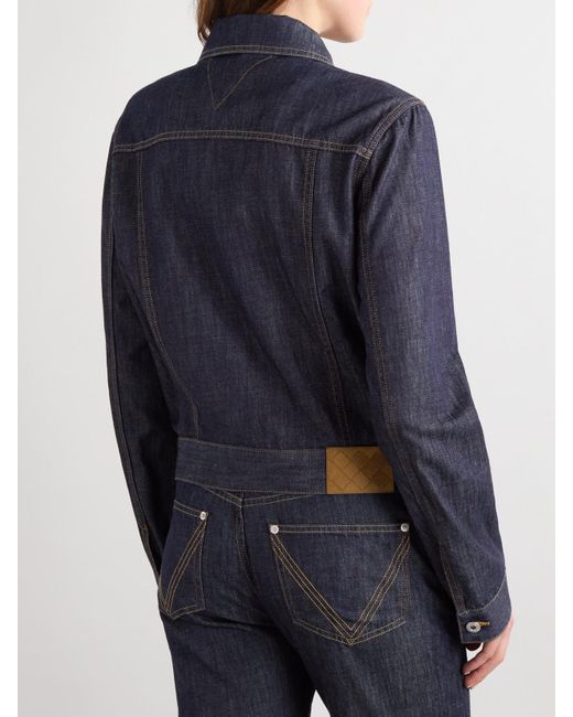 Bottega Veneta Blue Intrecciato Suede-Trimmed Denim Jacket