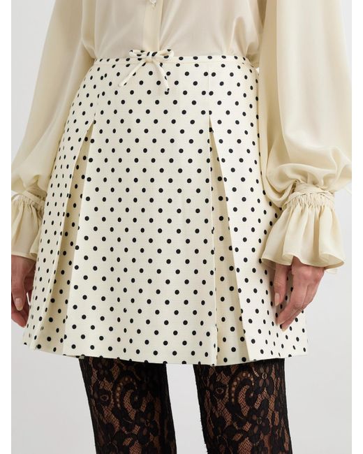 Valentino Garavani Natural Aline Polka-Dot Canvas Mini Skirt