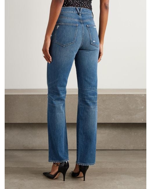 Veronica Beard Blue Dylan Distressed High-Rise Straight-Leg Jeans