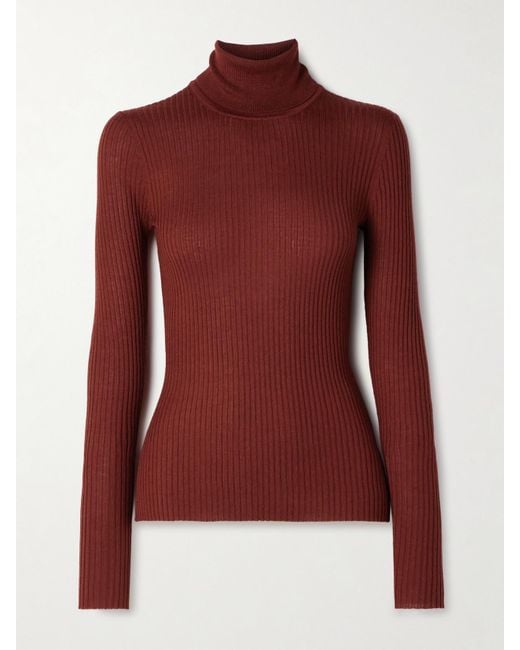 Gabriela Hearst Red Peppe Ribbed Cashmere And Silk-Blend Turtleneck Sweater