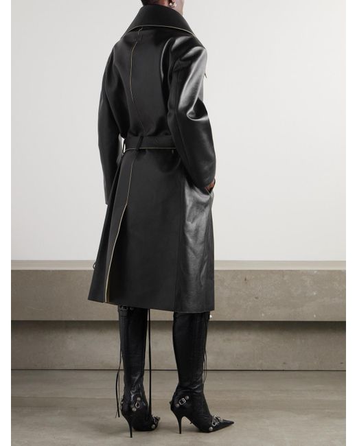 Acne Black Belted Leather Coat
